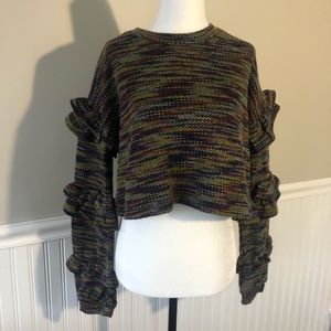 Tularosa Rainbow Knit Cropped Ruffle Sweater